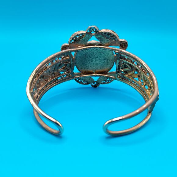 Vintage Gold Tone Filigree Openwork Cuff Bracelet, Egyptian Revival, 6 1/2 Inch - Picture 6 of 13